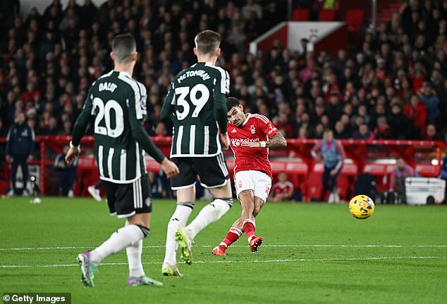 Gibbs-White curled his shot around Johnny Evans and past Andre Onana in the 82nd minute