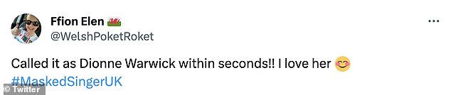 Fans at home shared their thoughts on X/Twitter, with one posting: 'In seconds it will be called Dionne Warwick!!  I love her'