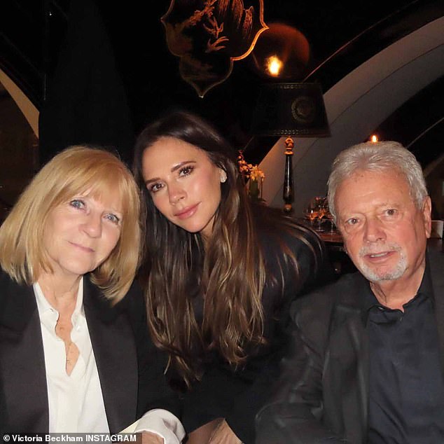 Victoria was joined by David and her parents Tony and Jackie Adams (pictured) for the night out