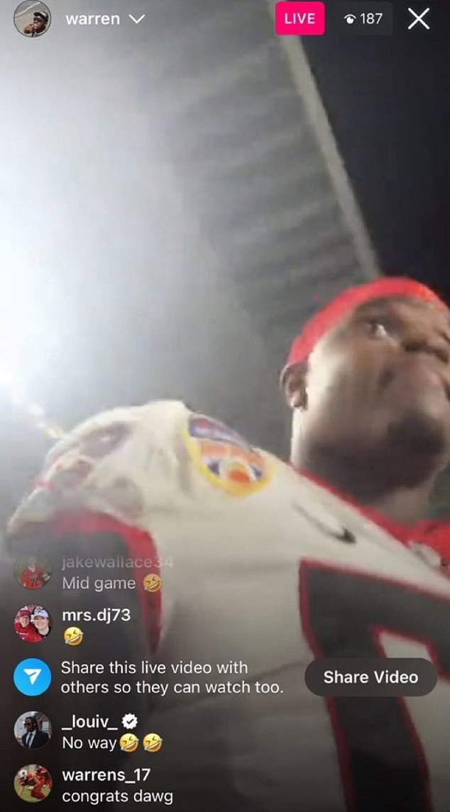 Georgia DL Warren Brinson started an Instagram Live in the second half of Saturday's game