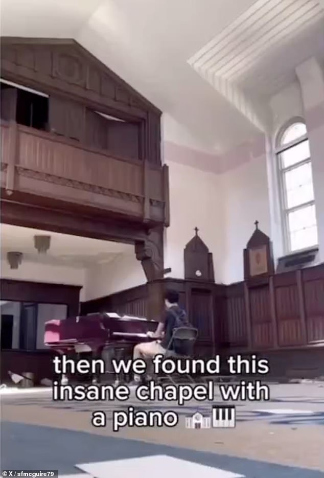 In the school's abandoned chapel, a grand piano also appeared to be in good working order