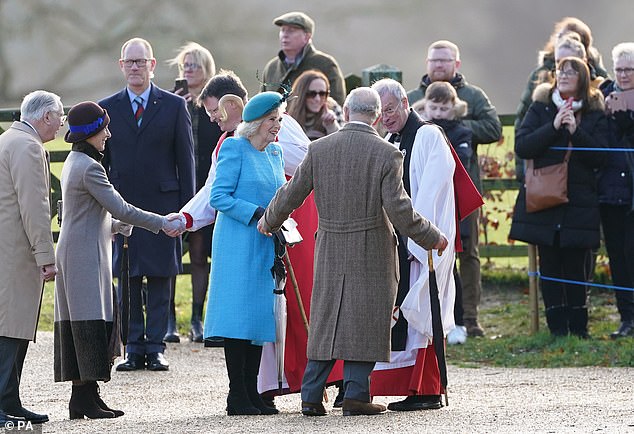 King Charles and Queen Camilla were greeted by members of the clergy as they arrived at the church, which is located on the Sandringham estate itself.