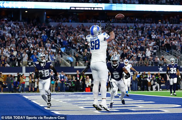 Decker took the catch for a two-point conversion where the Lions would have led the Cowboys