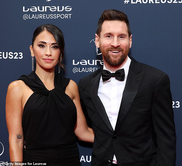 Messi (pictured with his wife Antonela) signed a two-and-a-half-year contract worth $50-60 million