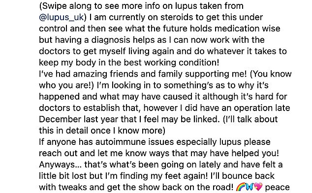 Jess previously explained that she suffered from debilitating stomach problems, muscle spasms, swollen joints that left her unable to move and a rash all over her face, chest and arms.