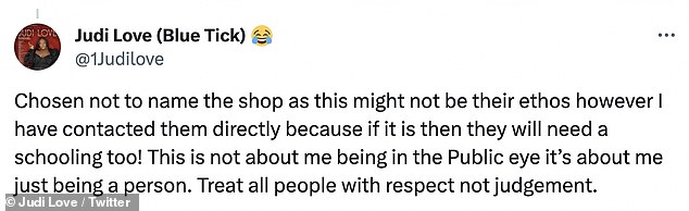 Judi told how she was stopped by a security guard and told to provide a receipt for the items she had bought, and said she was furious that her children had witnessed the situation.