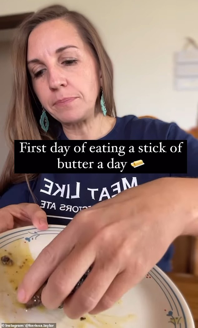 Kerissa Taylor, who says she's been eating plant-based foods for 20 years, shared her unusual diet that saw her eating a whole stick of butter every day - which amounts to almost half a cup