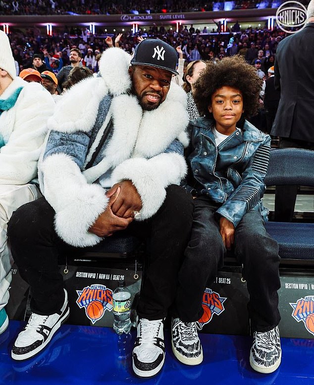 Rapper 50 Cent was seen courtside at the Knicks game with 10-year-old son Sire Jackson