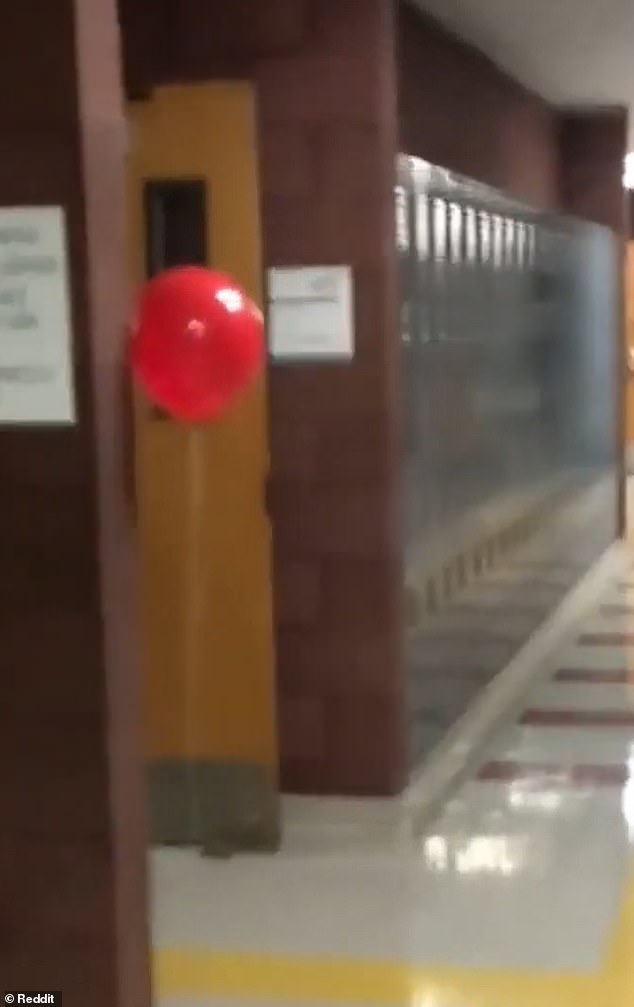 Footage shows the balloon floating in the corner for a while before it begins to move forward, somehow following the man