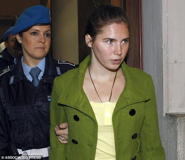 Amanda Knox (pictured at her parents' Seattle home in 2015) has insisted she is still 'fighting to clear her name' as the man who brutally murdered her roommate is 'free from jail'