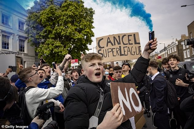 Fans came out in full force to protest the announcement of the 'closed' league in April 2021