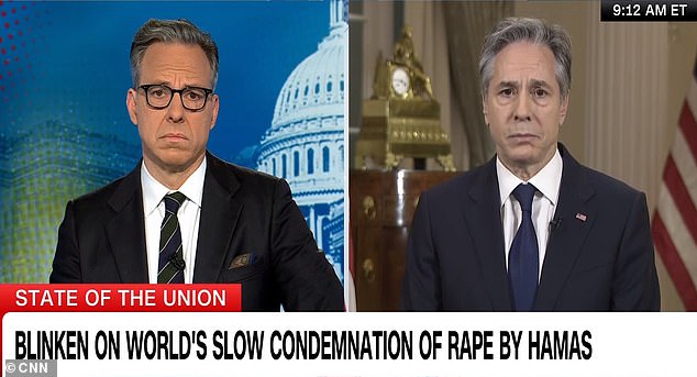 Blinked conducted an interview with Jake Tapper on Sunday in which he again condemned Hamas' sexual violence against Israeli women.