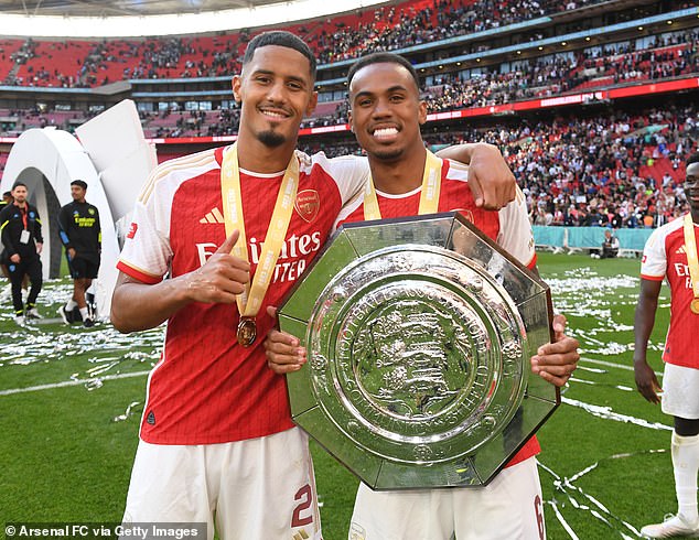 Sol Campbell has claimed that William Saliba (left) and Gabriel (right) are Arsenal's best defensive partnership since the Invincibles