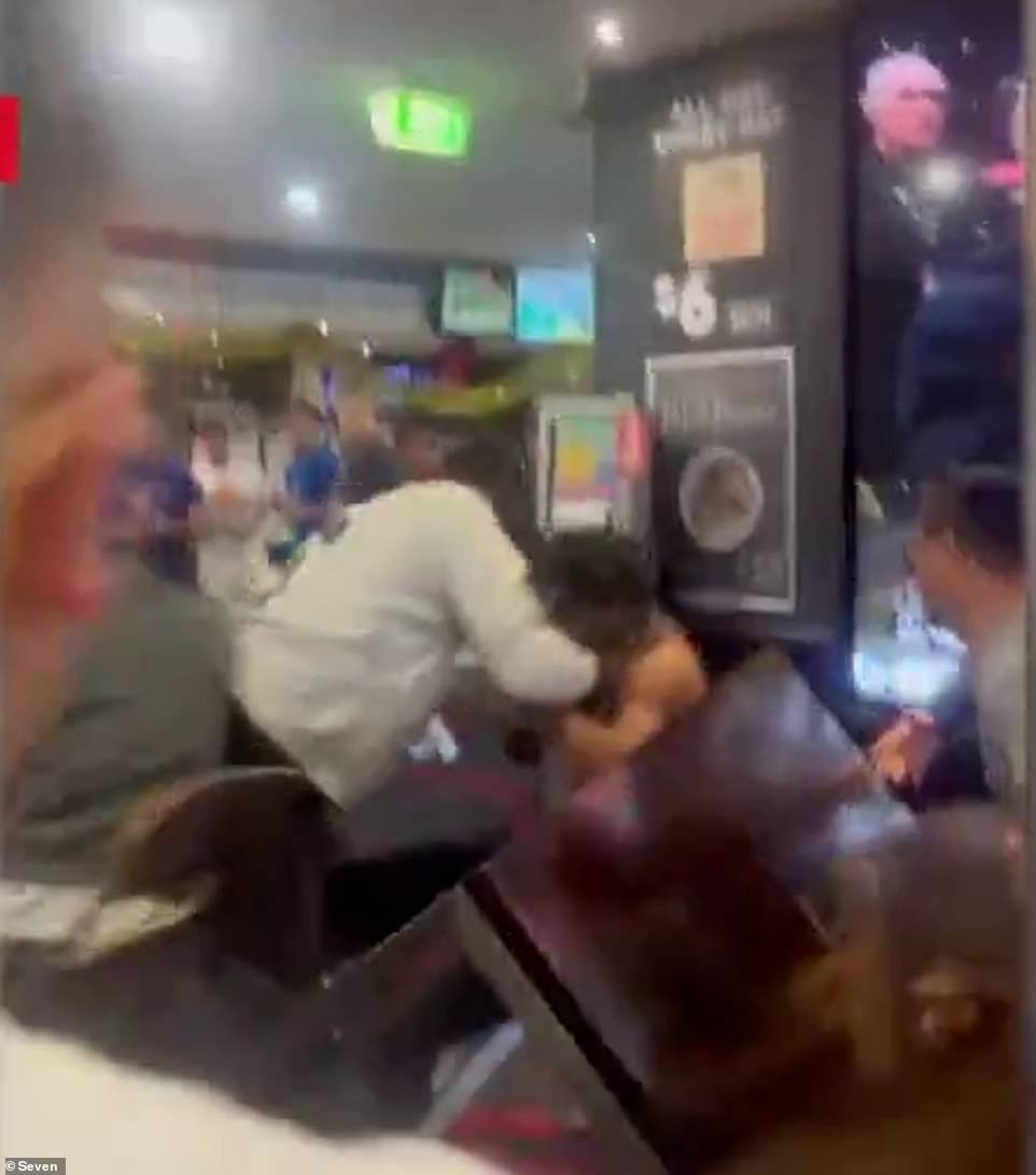 A wild brawl broke out between patrons at the Ashley Hotel in Braybrook during a screening of a UFC event on Sunday