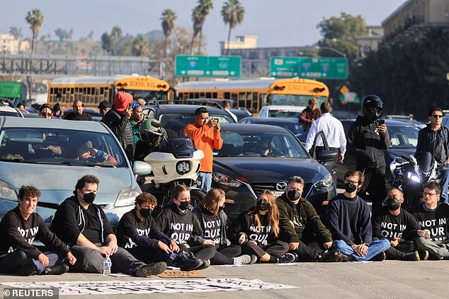 A busy freeway in downtown Los Angeles was closed during rush hour on Wednesday as crowds of protesters demanded a ceasefire in Gaza