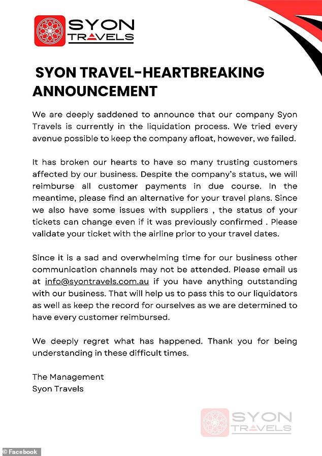 The announcement the company made in early December saying they were 'currently in the liquidation process'