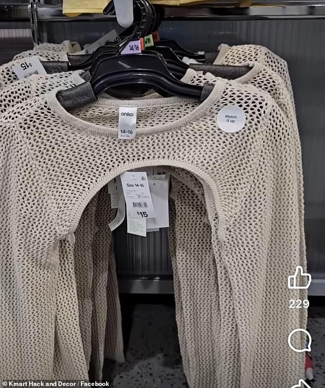 Kmart's Openweave Long Sleeve Shrug, which has long sleeves but stops at the collarbone leaving the chest fully exposed, has left Australian shoppers scratching their heads