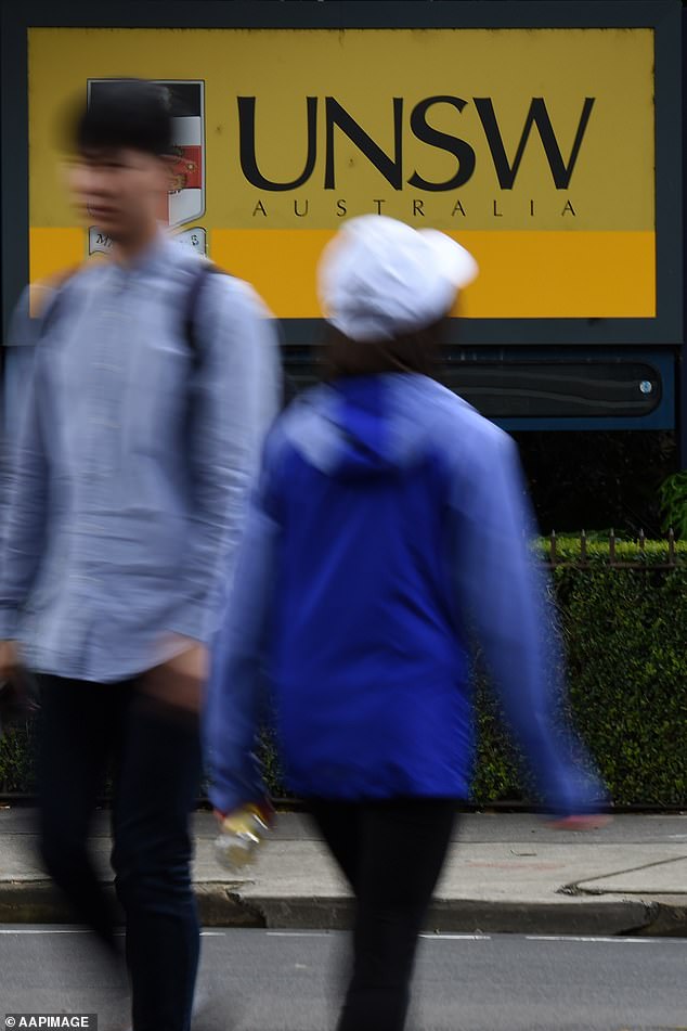 The federal government is now vowing to crack down on international students who abuse the visa system, but is offering a new pathway for skilled migrants with six-figure salaries (pictured shows students from outside the University of New South Wales)