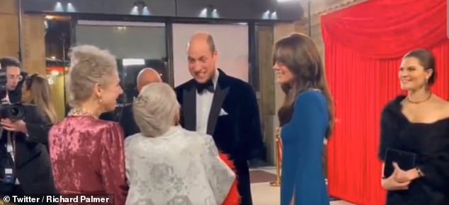 The Prince and Princess of Wales stopped to chat with model Daphne Self, 95, and her fashion designer daughter Rose Coutts-Smith – while the Swedish royal family hovered behind them