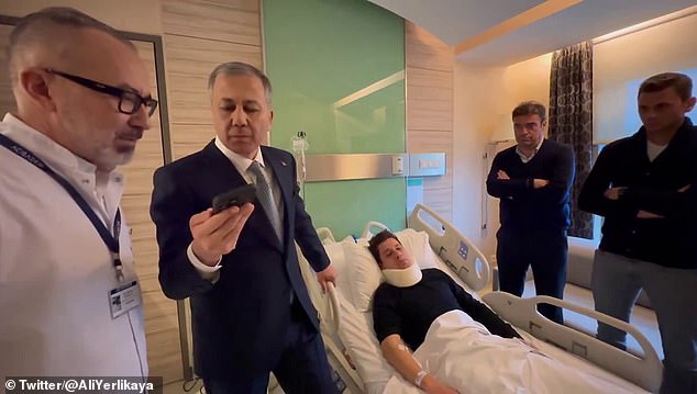 Turkish President Recep Tayyip Erdogan visited the stricken referee in the hospital on Tuesday