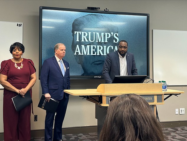 Quentin Fulks (right), the top deputy campaign manager for the Biden-Harris campaign, remained noncommittal about President Joe Biden's participation in general election debates as he briefed reporters in Tuscaloosa, Alabama, on Wednesday.