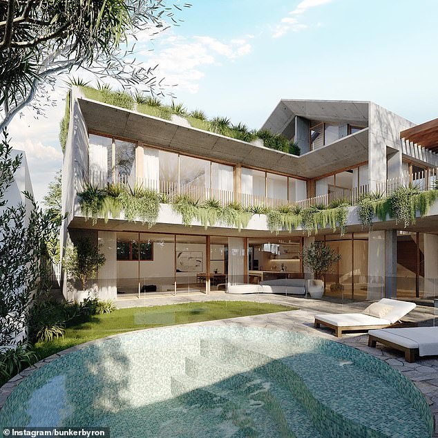 According to the couple's Instagram, the property will be known as 'Bunker House' and will function as a 'vacation home' once construction is completed in 2024 (artist's impression of the completed mansion)