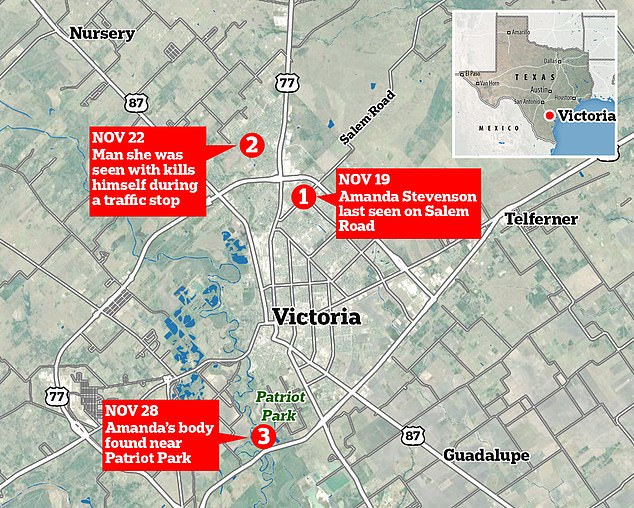 A map of the area around Victoria, Texas, showing how this tragedy unfolded