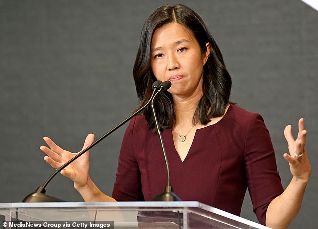 Boston Mayor Michelle Wu (pictured in October) sparked backlash after planning a race-based Christmas party for 'elected people of color'