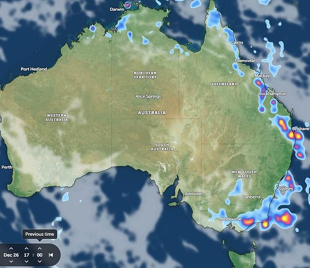 More wild weather could be on the way for Boxing Day, with storms forecast in the afternoon in Victoria, NSW and Queensland (pictured)