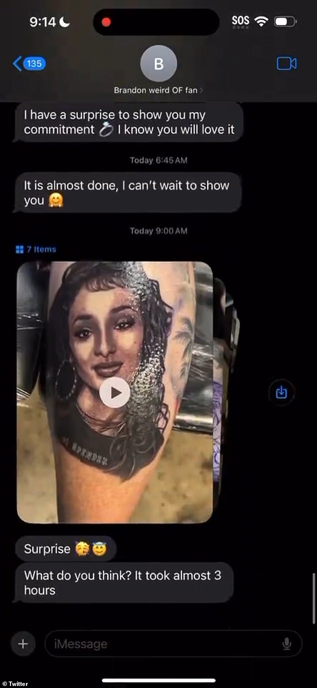 'Brandon' got a portrait of Rose on the back of his leg, but claimed he demanded $20,000 for it