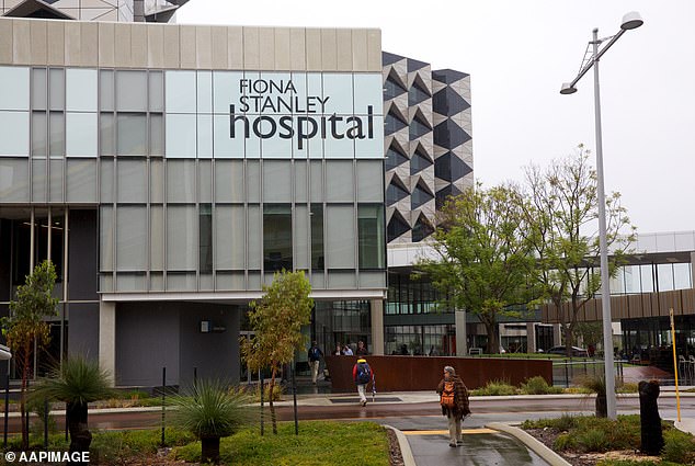 The man was rushed by ambulance to Fiona Stanley Hospital (pictured) in the Perth suburb of Murdoch