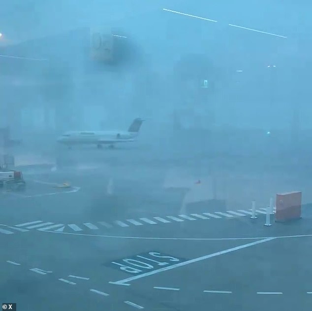 Several flights at Brisbane Airport (above) have been delayed due to a massive storm in the area