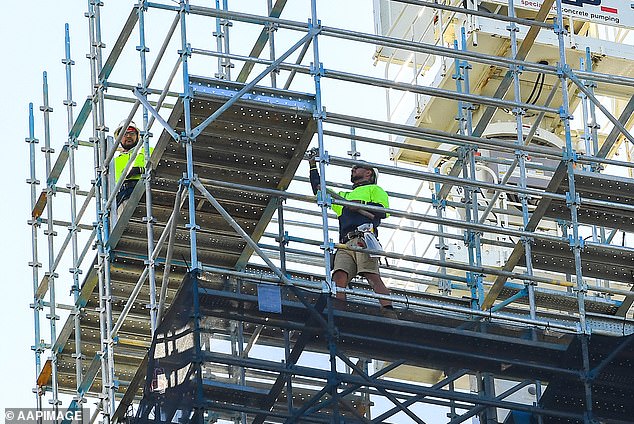 The couple spoke about their ongoing nightmare to warn others (stock photo of tradesmen at a construction site)