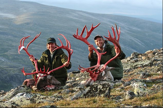 Animal rights activists accused a British company of 'ruining the Christmas spirit for children around the world' after advertising trophy reindeer hunting trips during the holidays (photo: hunters posing with reindeer)