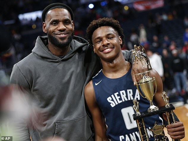 It's still a 'big goal' for LeBron James (left) to play in the NBA with son Bronny (right)