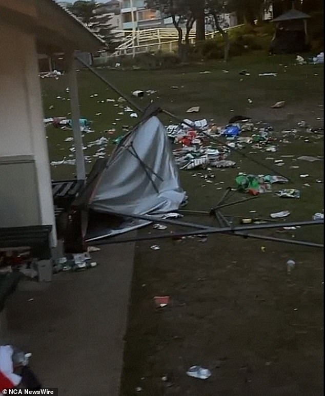 Masses of rubbish were left behind by thousands of partygoers who came to Bronte Beach