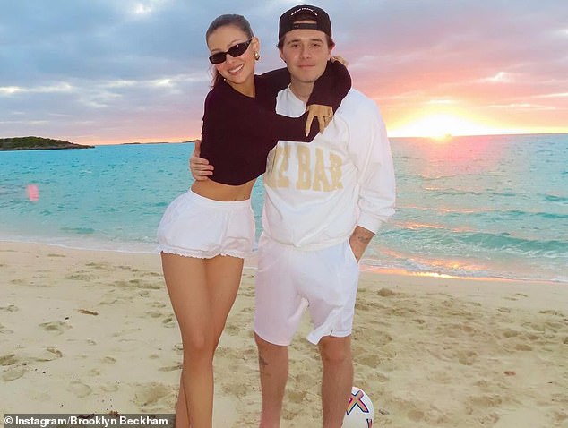 Brooklyn Beckham shared a glimpse into his family's festive outing as he uploaded a series of sweet snaps of his wife and family while on holiday in the Bahamas