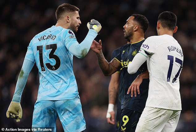 Callum Wilson and Guglielmo Vicario clashed on the pitch as Tottenham defeated Newcastle