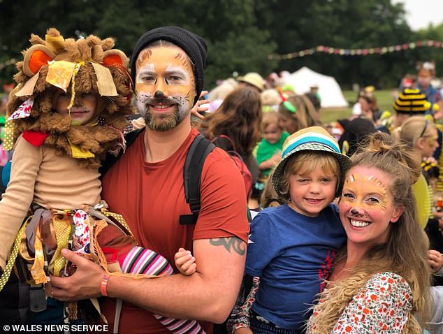 Mrs Pendry (far right) wanted to make memories for her children, Isla, 8, (left) and Sam, 10, (right), as the cancer she missed has now spread to her lungs, chest and lymph nodes