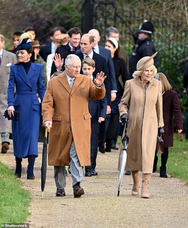 The King and Queen at Sandringham on Christmas Day with other members of the Royal Family