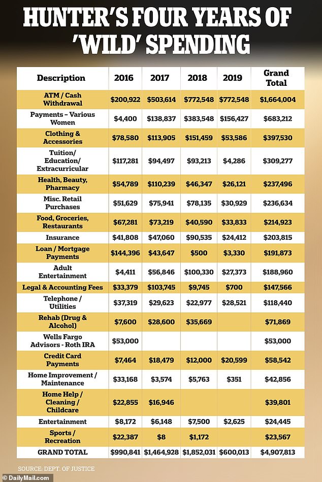 Hunter Biden's 'wild' spending has been revealed in a new indictment on nine criminal charges