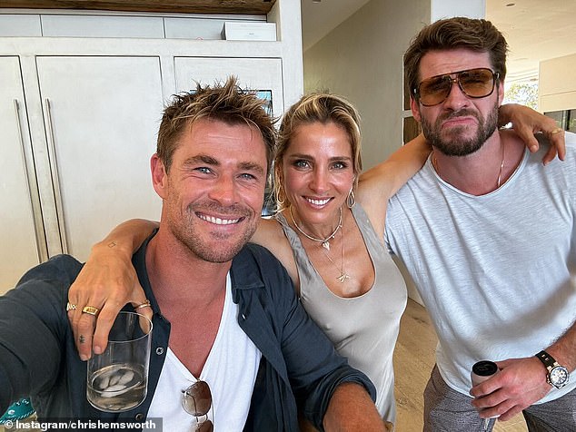 Chris Hemsworth and Elsa Pataky hosted Christmas at their $20 million Byron Bay pad on Monday.  The couple were joined by their family on the day, including Chris' brother Liam, 33, and Luke, 43, who got into the festive spirit by dressing up.  All depicted