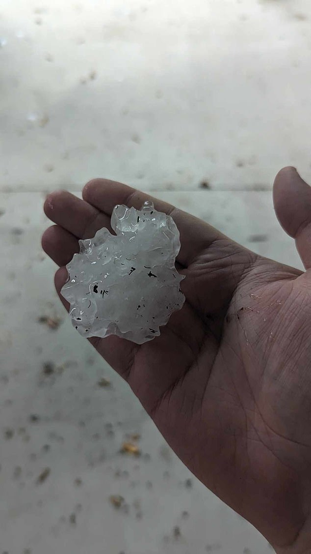 The photo shows hail that fell in Burpengary, Queensland's Moreton Bay, on Sunday