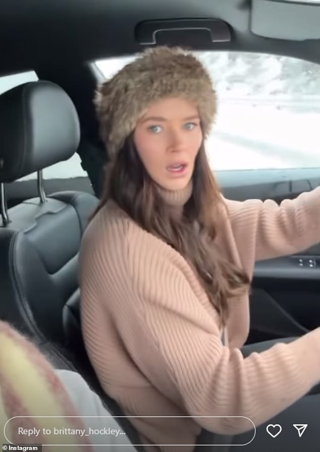 Brittany Hockley (pictured) and her KIIS FM co-star Mitch Churi revealed on Thursday they were stuck in a snowstorm while driving through the Scottish Highlands