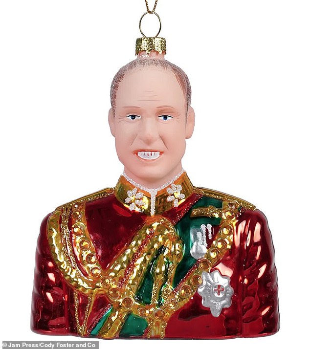 A Christmas tree designed in the image of Prince William has been knocked down by royal fans (Photo: A Prince William bauble designed by Nebraska vintage collector Cody Foster and Co)