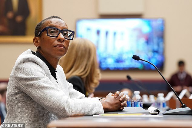 Claudine Gay, pictured during her disastrous appearance before Congress on December 5, will remain president of Harvard, it was reported early Tuesday