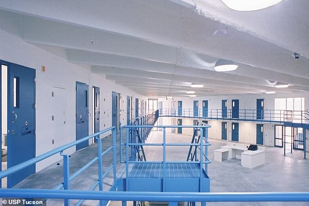 The disgraced former police officer was targeted at the Federal Correctional Institution in Tucson, Arizona (pictured), where he was transferred in August 2022