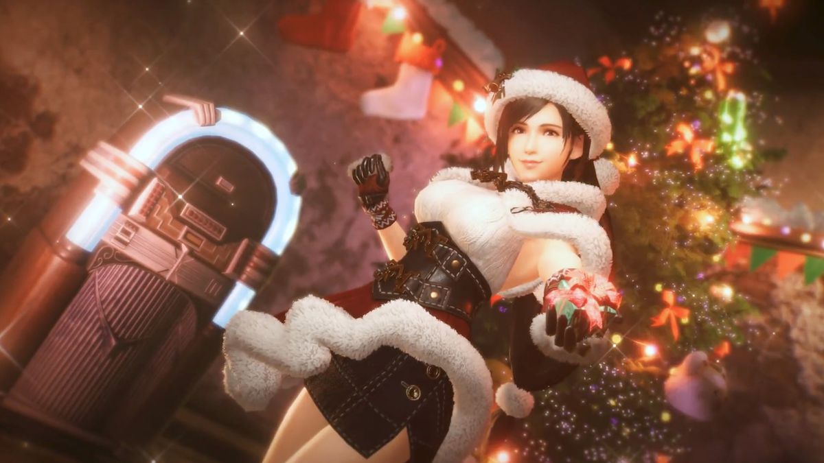 Tifa wears a Christmas-themed costume in Final Fantasy 7 Ever Crisis