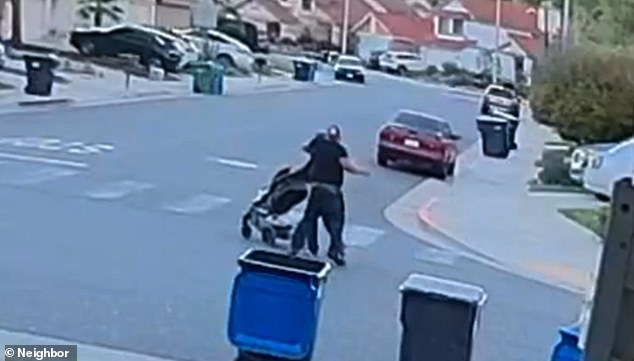 A man walking with his 10-month-old granddaughter in a stroller was thrown to the concrete after being viciously punched in the face by a stranger