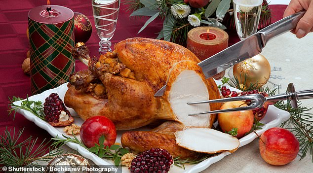 For the environmentalists among us, a plate of turkey may once have been accompanied by a side of climate guilt.  However, meat lovers will be in a festive mood this Christmas as the UN reveals that a vegetable-based diet is not as environmentally friendly as previously thought (stock image)